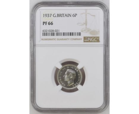 UNITED KINGDOM. George VI, 1936-52. Silver sixpence, 1937. Royal Mint. Proof. Bare head of King George VI facing left; HP bel