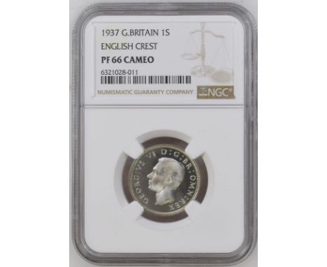 UNITED KINGDOM. George VI, 1936-52. Silver shilling, 1937. Royal Mint. Proof. Bare head of King George V facing left; B.M. on
