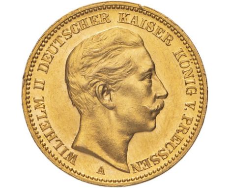 GERMANY. PRUSSIA. Wilhelm II. Gold 20 mark, 1906 A. Berlin. Proof. Bust portrait of Wilhelm II facing right; inscription: ' W