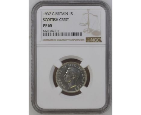 UNITED KINGDOM. George VI, 1936-52. silver shilling, 1937. Royal Mint. Proof. Bare head of King George V facing left; B.M. on