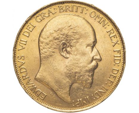 UNITED KINGDOM. Edward VII, 1901-10. Gold 5 pounds (5 sovereigns), 1902. London Mint. Bare head of King Edward VII facing rig