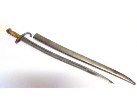 MILITARIA - A FRENCH M1866 'CHASSEPOT' YATAGHAN SWORD BAYONET  the 57.5cm steel blade inscribed to the back-edge 'Mre Imple d