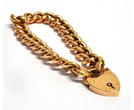 A 15CT ROSE GOLD HEART PADLOCK CURB LINK BRACELET  Bracelet with safety chain, bracelet width 1cm, bracelet length 17cm, the 