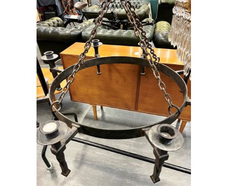 A LARGE AND HEAVY WROUGH IRON 8 LIGHT CANDELABRA  approx 69cm diameter Condition Report : very heavy, susbstatial item. for u