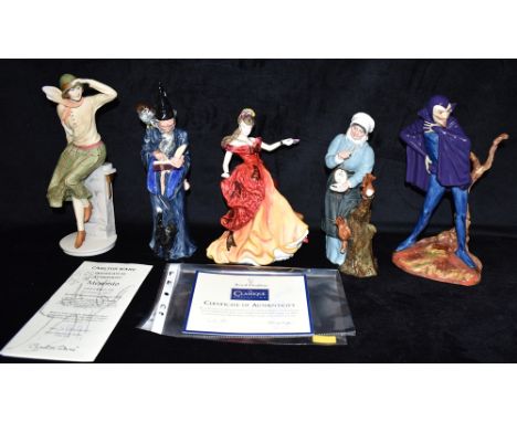 FOUR ROYAL DOULTON FIGURES:  HN2783 'Good Friends', HN2877 'The Wizard', HN3703 'Belle' CL3983 'Lucinda' and a limited editio