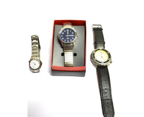 THREE WATCHES A boxed Timex INDIGLO WR 30M, day, date wristwatch in working condition, time keeping not guaranteed, a LORUS W