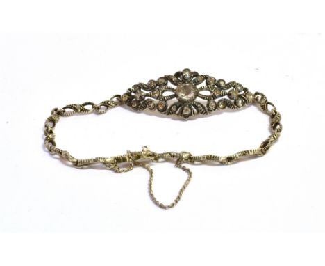 A LATE 19TH/EARLY 20TH CENTURY ROSE CUT DIAMOND BRACELET  The bracelet set in white metal backing, featuring an open work mar
