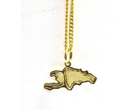A STAMPED 14K YELLOW METAL ABSTRACT PENDANT With stamped 14K chain, pendant 2.5cm X 1 cm, chain 45cm, weight 7g
