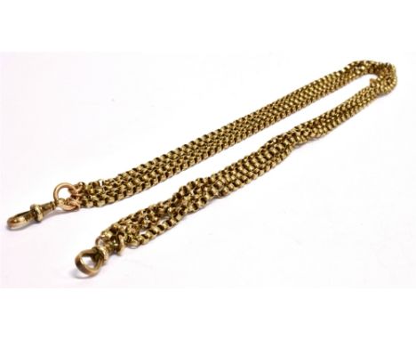 A STAMPED 9C FOUR STRAND ALBERT CHAIN The chain of four belcher chains with an Albert clasp to each end, length 38cm, weight 
