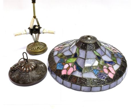 A TIFFANY STYLE LEADED AND STAINED GLASS CEILING LIGHT FITTING  38cm diameter Condition Report : good condition, with no sign