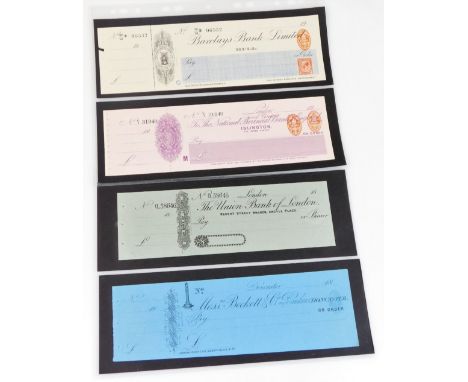 Various vintage vacant cheques, Barclays Bank Ltd Hull, numbered 06532, another Islington 31948, Doncaster, 19thC and Union B