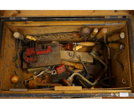 Large vintage tool chest with wood working tool content 
