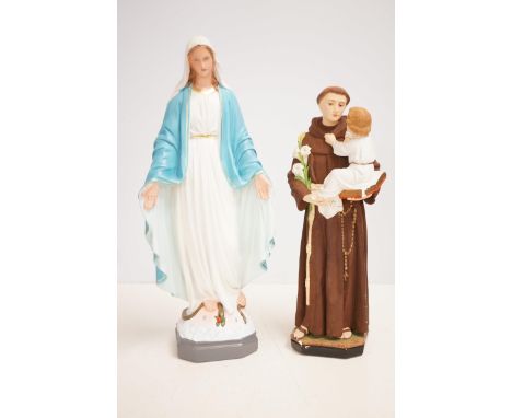 2 Religious chalk ware figures Tallest 50 cm 