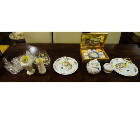 2 AYNSLEY CAKE PLATES, DRESSING TABLE SET, LAMP, 2 PIECES BELLEEK ETC