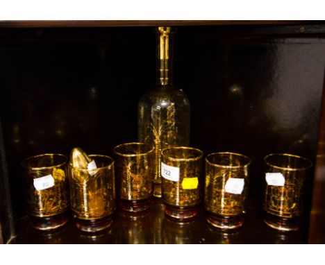 AMBER GLASS DECANTER + 6 GLASSES