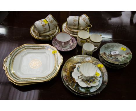 POOLE PLATES, PART TEA SET, LUSTRE CUPS + SAUCER