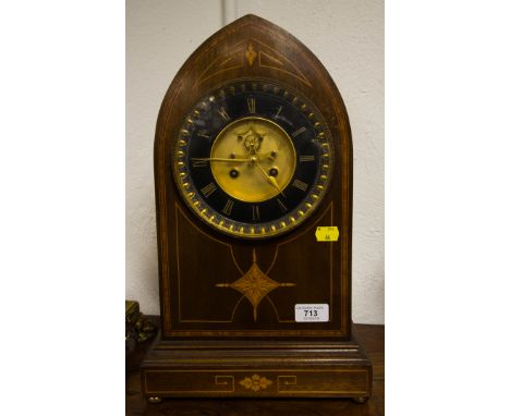 INLAID MAHOGANY ARCH TOP MANTLE CLOCK