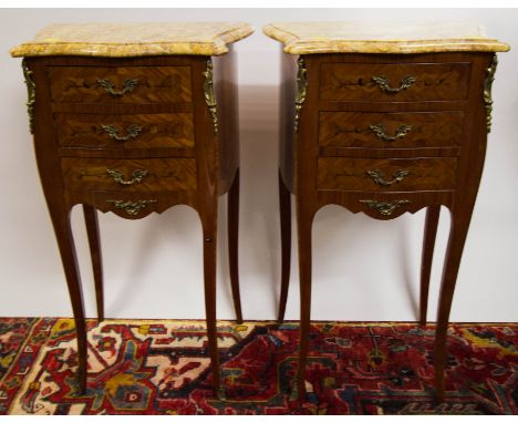 PAIR OF FRENCH MARBLE TOP 3 DRAWER LAMP TABLES