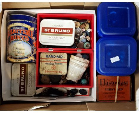 Collection of buttons together with vintage tins, including Maritime Mints. (B.P. 21% + VAT)