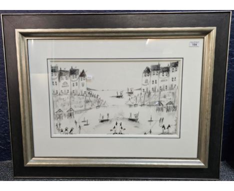 Rebecca Lardner, harbour scene, pencil sketch. 33x52cm approx. Framed and glazed. (B.P. 21% + VAT)