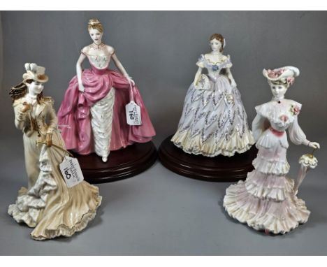 Three Coalport bone china figurines to include: 'Helena Riding in Hyde Park', 'Lady Alice' and 'Millennium Debut' together wi