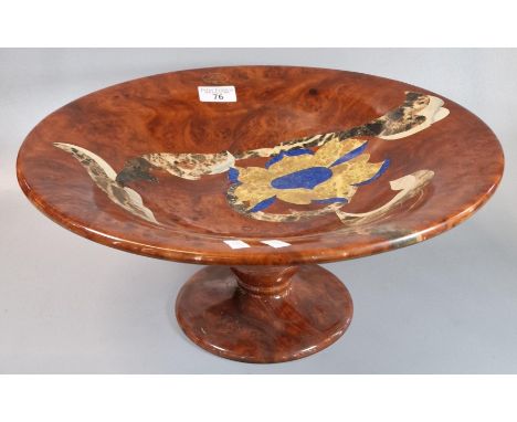 Unusual ceramic Italian pedestal bowl, with simulated walnut and marble designs. 41cm diameter approx. (B.P. 21% + VAT)