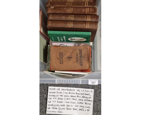 Plastic box of motor car and similar ephemera to include: Maintenance volumes, Dunlop Guide, History of the Manx Grand Prix, 