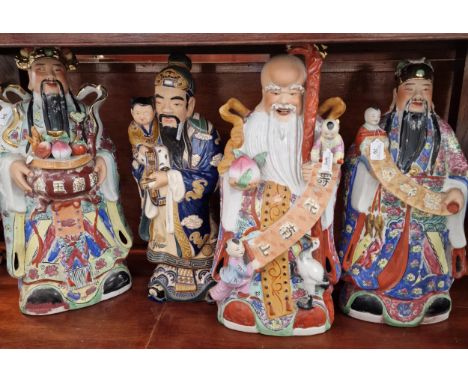 Collection of ceramic Chinese Immortal figurines including: Fu Lu Shou. (4)  (B.P. 21% + VAT)