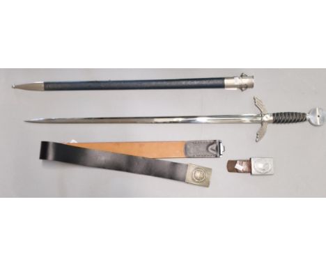 German WWII pattern Luftwaffe Officer's sword marked Alcoso Solingen, with leather and wire bound grip and leather covered sc
