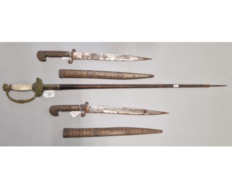 French design Court sword with mother of pearl fluted grip and Baronet's crown to the guard, having triangular fluted blade a