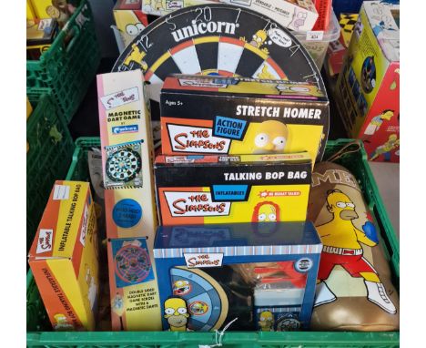 Collection of The Simpsons items to include: dart board, various darts, flights, inflatable talking Bop Bag, Stretch Homer Ac