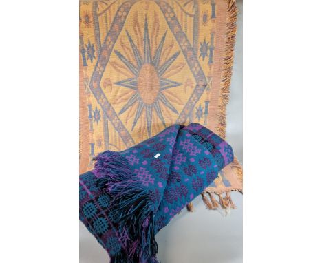 Vintage purple and green ground Welsh geometric carthen. 230x190cm approx. Together with a multi-coloured Middle Eastern styl