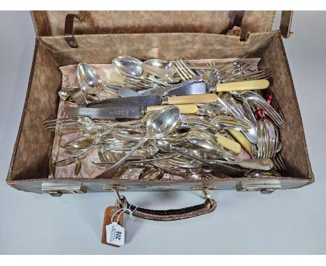 Vintage suitcase comprising an assortment of silver plated flatware. (B.P. 21% + VAT)
