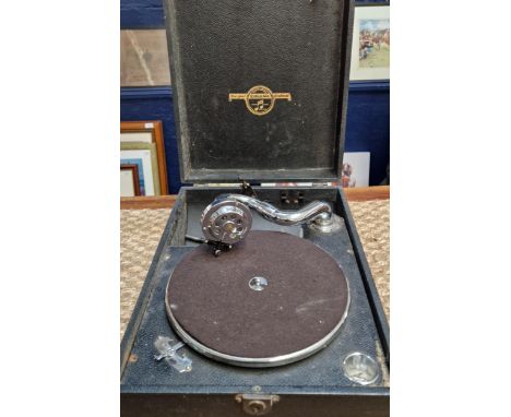 Vintage Columbia Grafonolo table top gramophone in carrying case. (B.P. 21% + VAT)