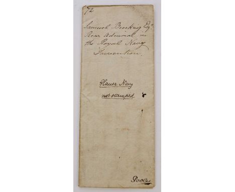 Rear Admiral Samuel Brooking, Royal Navy - Patent application, 4th January 1828, signed by George IV. Printed document with m