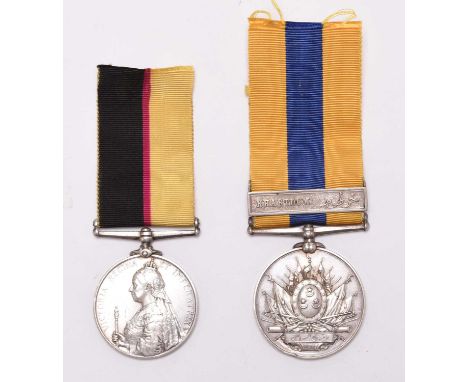 Medal pair - Khedive’s Sudan 1896-1908 medal, 1 clasp, Khartoum, awarded to "4224 PTE. W. CARR 5TH FUSRS", engraving naming; 