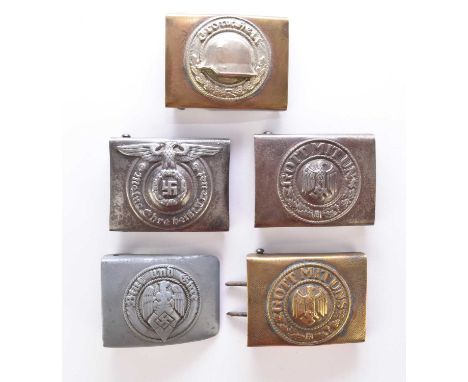 A group of buckles, comprising a German Third Reich Hitler Youth injection moulded zinc belt buckle, marked RZM M4/38 for Ric