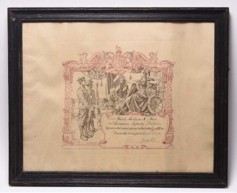 A First World War honourable discharge certificate to 57275 William K. Reed, 20th Canadian Infantry Battalion, 'served with g