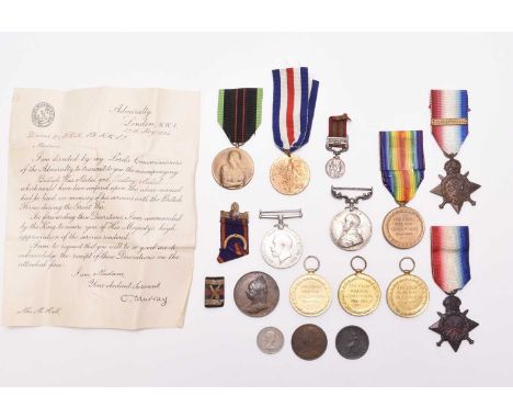 A mixed group of British military medals comprising a George V Long Service and Good Conduct Medal to "5418 SJT. A. ADAMS N. 