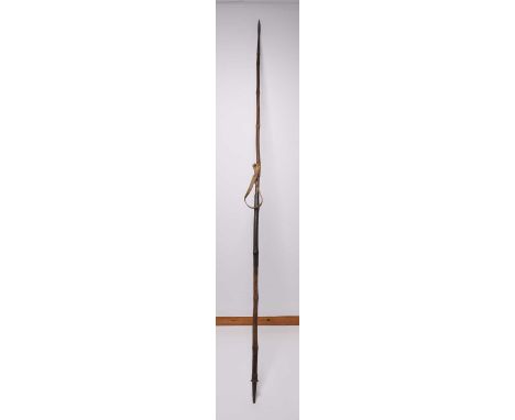 A British cavalry lance, with white leather hand strap, with impressed military markings including 'NO I.I.P Co I', broad arr