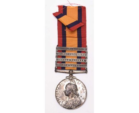 A Boer War Queen's South Africa medal with four clasps, 'Relief of Ladysmith', 'Orange Free State', 'Tugela Heights, 'Cape Co