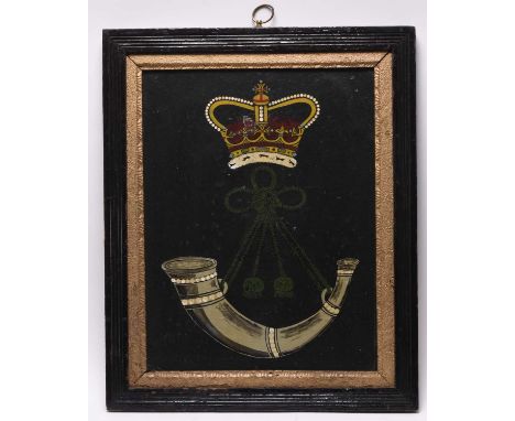 A Victorian Light Infantry badge in the form of a bugle below a crown, possibly related to the KSLI, appears to be painted on