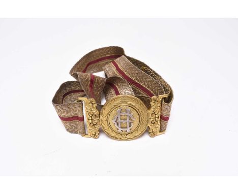 A scarce Victorian British Indian Army Hyderabad Contingent Officer’s waist buckle with belt, late 19th century, the circular