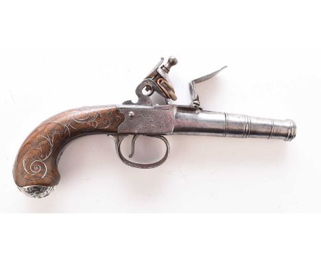 A Thomas Ketland (Birmingham) flintlock cannon-barrelled pocket pistol, circa 1770, turn-off 2" barrel, Birmingham private pr