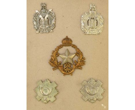 An album of 47 British military badges, including Forester Brigade, North Irish Brigade, Duke of Wellington (West Riding) Reg