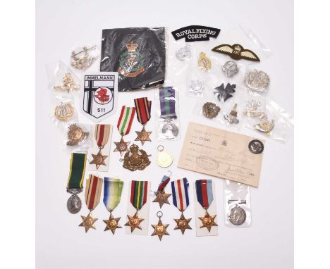 A small group of medals, comprising WW1 pair of 1914-18 War Medal and Victory Medal to "200219 PTE W.HAMER S.STAFF. R", with 