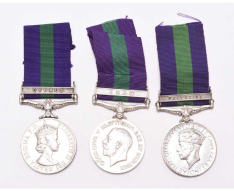 Three Military General Service 1918-62 medals, including George VI with Palestine clasp, named to "515994 CPL. WESTMACOTT R.A