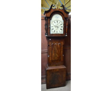 A 19th century mahogany longcase clock, the hood with brass finial and broken swan neck pediment above circular dial set with