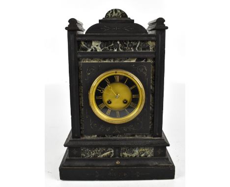 PEARCE OF PARIS; a 19th century marble and slate mantel clock with circular dial with Roman numerals, height 41cm.Additional 