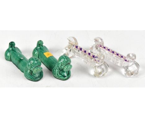 A pair of 19th century Baccarat Crystal knife rests with air twist detail to the top section, length 9cm, together with a pai